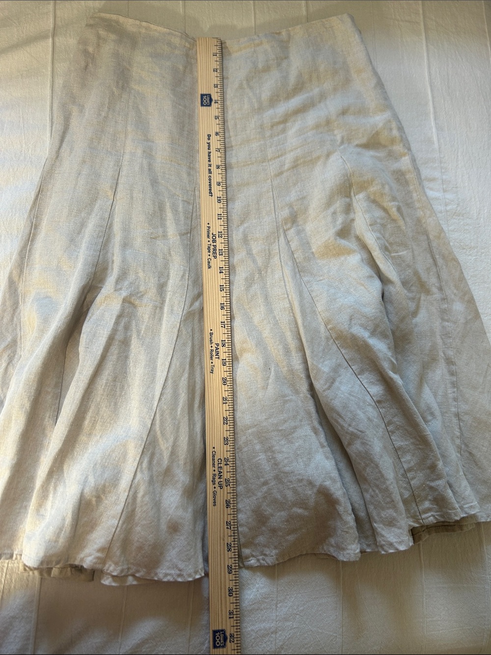 Liz Claiborne Beige Linen Paneled Midi Skirt Flounce Hem Lined Size 12 Boho - Picture 9 of 10